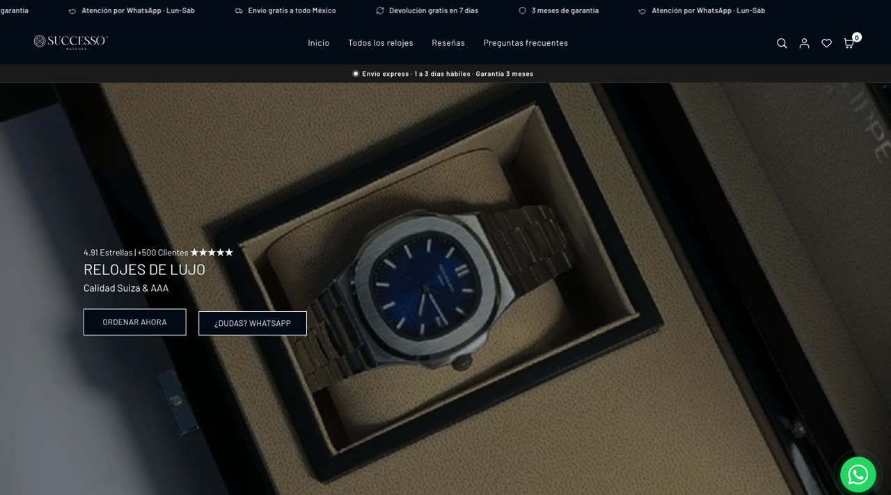 Succeso, tienda Shopify de relojes premium diseñada por AXIOMA